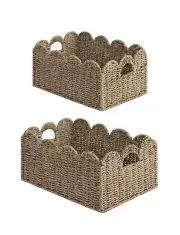 StorageWorks Scalloped Edge Wicker Basket, Scalloped Woven Basket for Organiz...