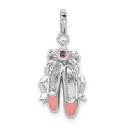 Sterling Silver Rhodium-Plated Pink Enameled Ballet Slippers Charm