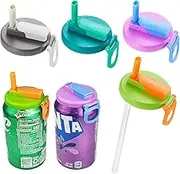 Generic BPA-Free Reusable Can Lids, 4-Pack Multi-Colored, Fits Standard Canned Beverages, Beer, Juice, Seltzer, with 12 Colorful Flexible Straws, Snap Closure, Dishwasher Safe