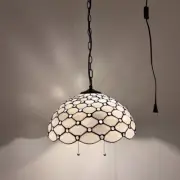 Tiffany Style Hanging Lighting Plug In White Stained Glass LED Bulbs 75'H*16"W