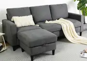 Advwin Sofa 3 Seater Sofa with Convertible chaise Lounge Couch Grey/Beige