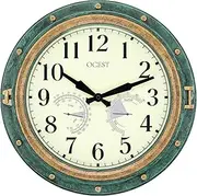 OCEST Indoor Outdoor Clock,16 Inch Wall Clock Waterproof with Temperature and Humidity, Retro Silent Non-Ticking Battery Operated Quartz Round Clock for Patio Home Living Room (Green)