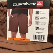 Quicksilver Shorts Mens XXL Brown 4 Way Stretch Wicking Zip Pocket Logo Comfort