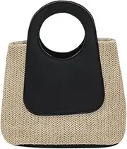 [MdouLy] Woven Bag for Women Clutch Top Handbags Hand-Carry Straw Purse Woven Tote Beach Summer Travel Straws Wallet Purse Retro Handmade Shoulder Bags, Color Block