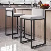 Velvet Kitchen Counter Stools Set of 2 Modern Bar Chairs with Backrest and Metal Frame for Kitchen Island/Pub White Cushion+Black 65cm Height