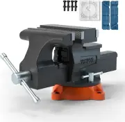 Bench Vise, 6.5" Jaw Width 6.5" Forward &9.3" Reverse Opening, 360-Degree Swivel