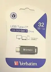 Verbatim USB Type-C 3.2 Gen 1 Flash Drive 32GB File Storage For Smartphone