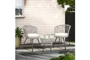 Gardeon 3PC Bistro Set Outdoor Furniture Rattan Table Chairs Patio Garden Cushion Grey