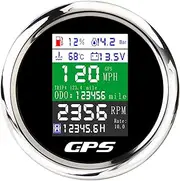 6-in-1 GPS Speedometer 3-3/8" 85mm MAIMEIMI Multi-Functional Adjustable Tachometer Voltmeter Fuel Level Water Temp Oil Pressure with Alarm for Car Boat Marine 9-32V Black