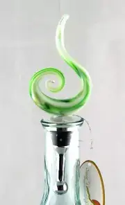 Green Swirl Art Glass Metal Bottle Topper NEW opaque stopper curve bar curl