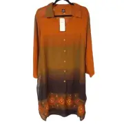 Ombre kaftan Indian plus size 1X long shirt TUNIC dress NWT ORANGE brown