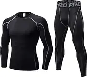 LLNFINTDO Men's Compression Pants Shirt Top Long Sleeve And Long John Athletic Sets Gym Clothing Mens Workout