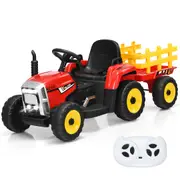 Costway Ride On Tractor 12V Electric Car Vehicle Remote Control Music Bluetooth w/TrailerSafe Gift Red