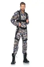 Paratrooper Costume Adult Military Dress Up Halloween SIZE LARGE Flight Suit