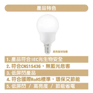 【亮博士】LED燈泡 5W E14燈頭 白光/黃光 球泡 全電壓 CNS 無藍光 低頻閃 室內照明 (5折)