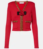 [Self-Portrait] Self-Portrait Waffle-knit embellished cardigan AU 14 red