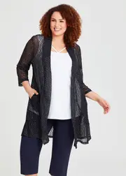 [Taking Shape] Taking Shape Long Jacquard Cardigan Size 16 in Black / White - Plus Size Women's Clothing Black / White