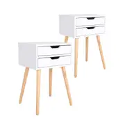 2X Bedside Tables Storage Cabinet Nightstand 2 Drawer Wood Leg SUZY WHITE