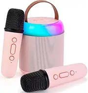 New Mini Karaoke Machine, Portable Bluetooth Speaker with 2 Wireless Microphone, Music Player for Kids, Christmas Birthday Gift Home Party Ideas