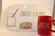 Rae Dunn SANTA’S COOKIES Platter and/or SANTA red mug - NEW with tags -U CHOOSE
