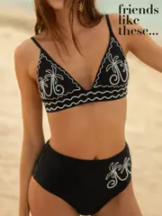 Friends Like These Black/Cream Tie Back Triangle Bikini (AT5485) | $70