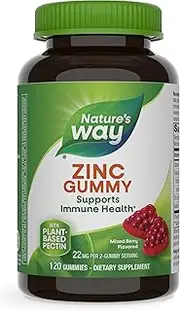 Nature’s Way Zinc Gummies, Supports Immune Function*, 11 mg per Gummy, Mixed Berry Flavored, 120 Gummies