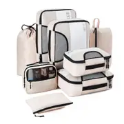 8Pcs Storage Compression Bags Luggage Travel Packing Cubes Organiser Suitcases-Beige