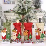 4 Pack Christmas Decoration Cartoon Drawstring Wine Bottle Plaid Doll Bottle Bag
