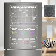 Qidexin Acrylic Refrigerator Magnetic Calendar Set, Refrigerator Dry Wipe Plate Calendar, with 6 Markings and White Magnetic Pen Case, Reusable Acrylic Calendar(Monthly and Weekly Calendar)
