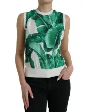 Dolce & Gabbana Sleeveless Banana Leaf Knit Top Women White