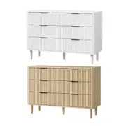 Oikiture Chest of Drawers Storage Cabinet Dressers Lowboy Stripe Wooden