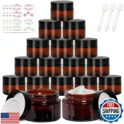 Keketin 1 oz Amber Glass Jars,24 Pack Empty Cosmetic Containers with Black Sc