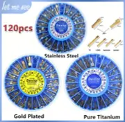 120 Screw Post Dental Titanium/Stainless/Gold Plated Conical Root Canal Pins+Key