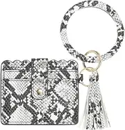 [SUIKIHUM] Card Holder Wallet with Keychain Wristlet, Slim PU Leather Wallet for Women, Compact and Lightweight Design for Daily Use, White Snake, White Snake, 4.3 x 4.5 inch, Daily