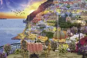 Dinner Positano Italy sunset ocean view Animals ceramic tile mural backsplash