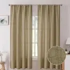 Short Linen Curtain Living Room Rod Pocket Semi Sheer Curtains Burlap Light