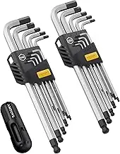 AMTOVL Hex Key Set, Allen Wrench Set, 18PCS SAE and Metric Allen Key Set Extra Long with Ball End T-Handle CRV & S2 Steel 1.5mm-10mm, 1/16-3/8