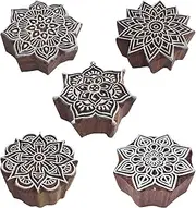 Royal Kraft Round Wooden Printing Stamps (Set of 5) - DIY Henna Fabric Textile Paper Clay Pottery Blocks Htag2209