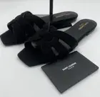 Saint Laurent Tribute Nu Pieds 05 Slide Flat Sandals Nero Jeans 39.5 EU/9 $685
