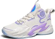 [ZENTAUR] Men's High Top Basketball Shoes Sports Shoes Anti Slip Rubber Sole Breathable Mesh Upper Basketball Boots(Purple,34 EU)