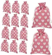 VILLFUL 50pcs Drawstring Present Bags with Heart Pattern Soft Fabric Pouches for Jewelry Candy and Items Accessory for Travel and Special Occasions