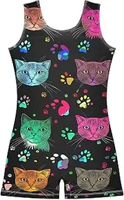 [ODAWA] Colorful Cats Paw Prints Black Girls Gymnastics Leotards Biketard Unitard with Shorts Leotards for Girls 2-10 Years Old