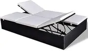 vidaXL Double Sun Lounger with Cushion Outdoor Recliner Daybed Sunbed Wicker Furniture Pool Garden Patio Beach Lounge Bed Poly Rattan Black