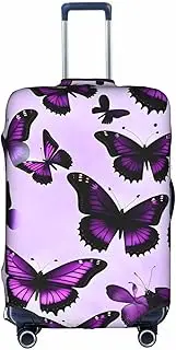 [Pvinnk] Purple Butterflies Print Protective Luggage Cover Elastic Washable Suitcase Protector Travel Gear Protector, White, Medium