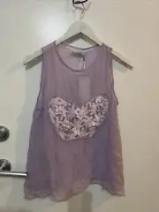 SHAKUHACHI NEW ROMANTICS CHIFFON TANK TOP MAUVE BNWT Sz 8 SILK (E30