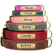Leather Personalised Dog Collar Custom ID Name for Small Medium Large Dogs