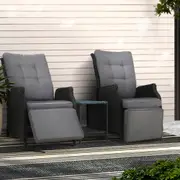 3PC Gardeon Recliner Chairs Table Sun lounge Outdoor Furniture Wicker Adjustable Black