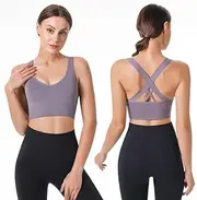 [Generic] Women's High Impact Sports Bra Sexy Criss-Cross Back Padded Sports Bras Shock-Proof Push Up Fitness Yoga Vest Workout Gym Underwear