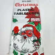 Vintage ROYAL CREST 52”x70” Printed Plastic NOS Poinsettia Christmas Table Cloth
