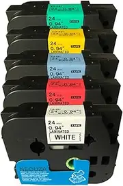 NEOUZA 5Pk Compatible for Brother P-Touch Laminated Tze Tz Label Tape 24Mm X 8M 1 Inch X 26.2 Feet (Set of Black Print On 5 Colors)